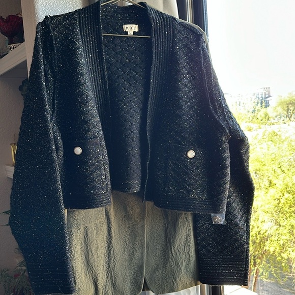 POL NWOT Metallic cable knit oversized cropped open front Cardigan size Large - Picture 2 of 15